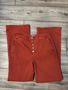 LOFT Outlet High Rise Flare Pants Womens 10 Rust Button Fly Wide Leg